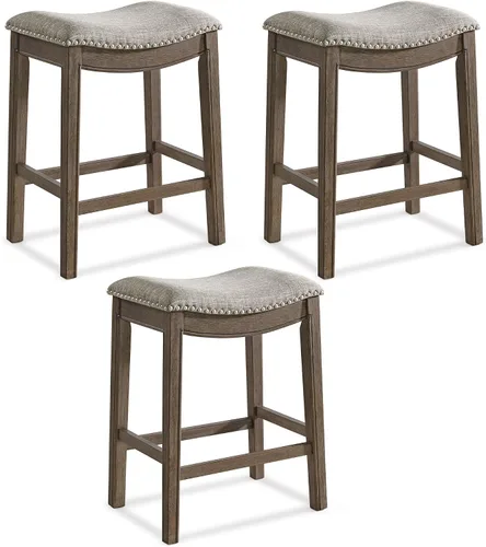 Vista 23 de ROME + OAK Juego de 2 Taburetes de Mostrador Parker de 26", Taburete de Bar de Cocina sin Respaldo Tipo Silla de Montar en Acabado de Madera Natural