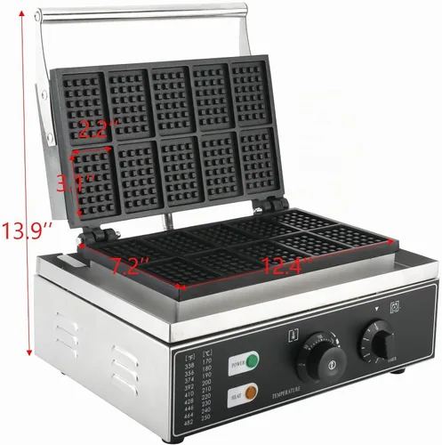Vista 3 de 10pcs Commercial Waffle Maker Rectangle Nonstick Electric Waffle Maker Machine 110V Temperature and Time Control Waffle Machine ProductName