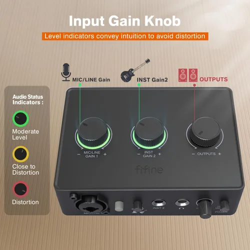 Vista 6 de FIFINE Mezclador de Audio para PC para Grabación de Música, Interfaz USB para Streaming y Podcasting con XLR, Monitor, Alimentación Fantasma 48V