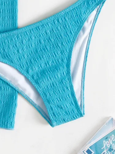 Vista 4 de SHENHE Traje de baño de 3 piezas con textura de corte alto y triángulo para mujer con salida de baño