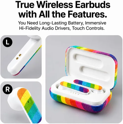 Vista 5 de Auriculares Bluetooth inalámbricos verdaderos, auriculares con cancelación de ruido con micrófono y controles táctiles, funda de carga de batería