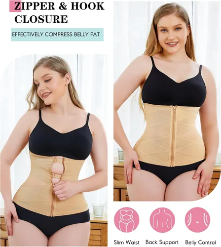 Vista 3 de LODAY Entrenador de cintura para mujer, faja moldeadora de control de abdomen, transpirable, corsé de malla cruzada, faja deportiva