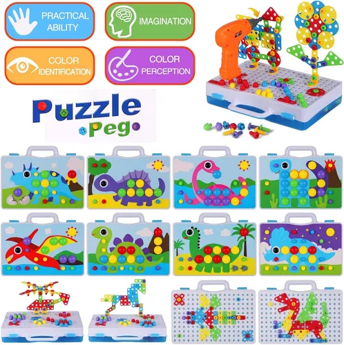 Vista 7 de 224 juguetes de construcción STEM para niños de 4 a 8 años, juego creativo de taladro de mosaico con taladro eléctrico y destornillador, kit