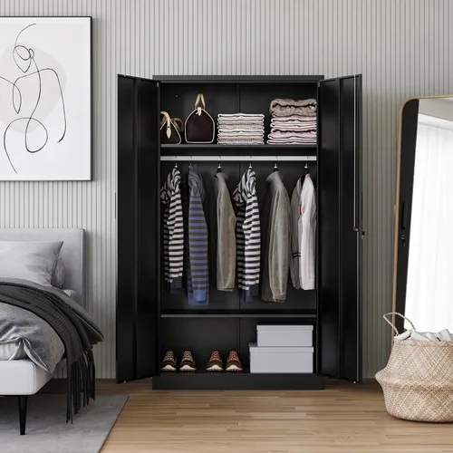 Vista 2 de Letaya Armarios de Metal para Ropa con Cerradura, Casillero de Ropa 72" X 36" X 18" Armarios de Almacenamiento para Habitación del Hogar