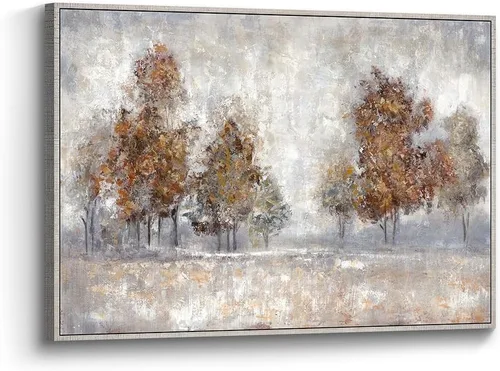 Vista 12 de Lienzo de pintura de árbol, arte de pared, bosque texturizado, paisaje, naturaleza, árboles, paisaje, ilustración, dormitorio, sala de estar