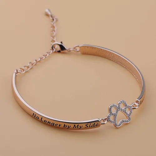 Vista 3 de BEKECH Pulsera conmemorativa para perros No Longer by My Side But Forever in My Heart Crystal Paw Print Bracelet Loss of Pet Jewelry