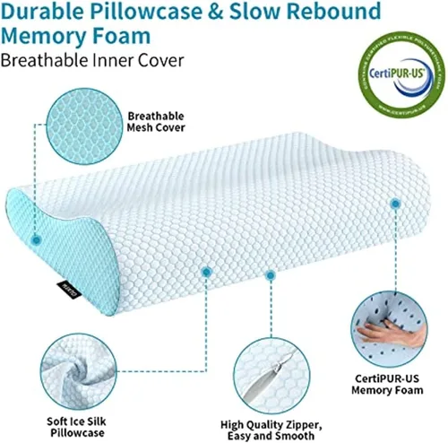 Vista 5 de Almohadas de espuma viscoelástica, almohada cervical tamaño Queen para dormir, almohada cervical ergonómica para dormir lateral, espalda, estómago