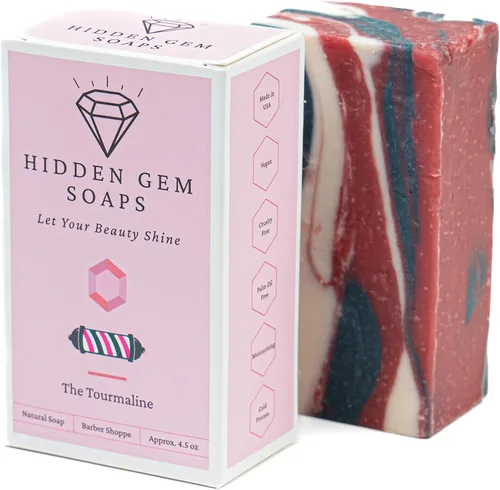 Vista 4 de October Birthstone Turmalina Juego de regalo de 3 piezas de jabón en barra natural, bomba de baño, vaporizador de ducha fabricado en Estados Unidos