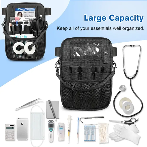 Vista 5 de Riñonera para Enfermera con Soporte para Cinta, SITHON Riñonera de Cinturón con Bolsillo de Equipo Médico de Múltiples Compartimentos Bolsa