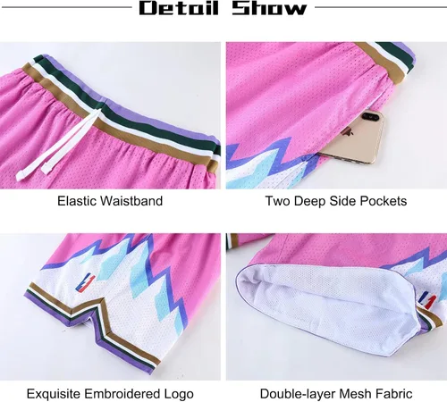 Vista 5 de BOOMLEMON Pantalones cortos de baloncesto para hombre, pantalones cortos de entrenamiento de gimnasio, pantalones cortos deportivos de malla