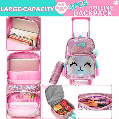 Vista 6 de Meetbelify Mochila con ruedas para niñas con ruedas para niñas para escuela primaria
