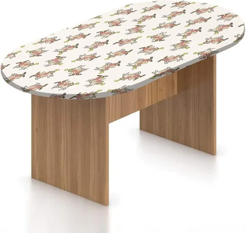 Vista 19 de Mantel ovalado ajustable de madera de poliéster elástico, tablones de pared de madera dura de teca estilo cabaña, mantel ajustable con estampado