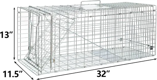 Vista 3 de Trampa de jaula para animales vivos ANT MARCH 32"x11.5"x13" de acero, jaula humanitaria de liberación de roedores con guantes para conejos, gato