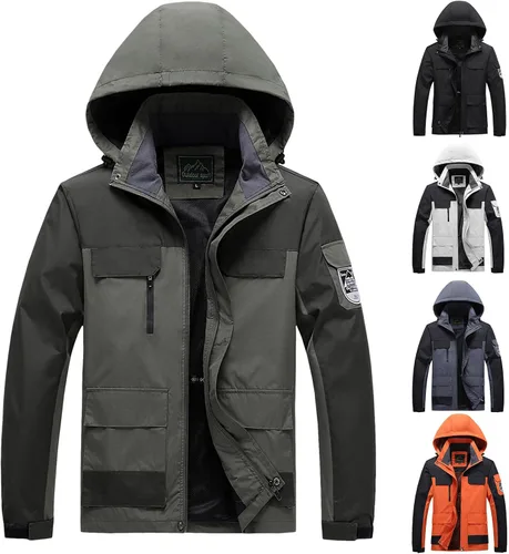 Vista 5 de Chaqueta de esquí impermeable para hombre, ligera y cálida, con cortavientos con capucha para protección contra el viento y la lluvia al aire libre