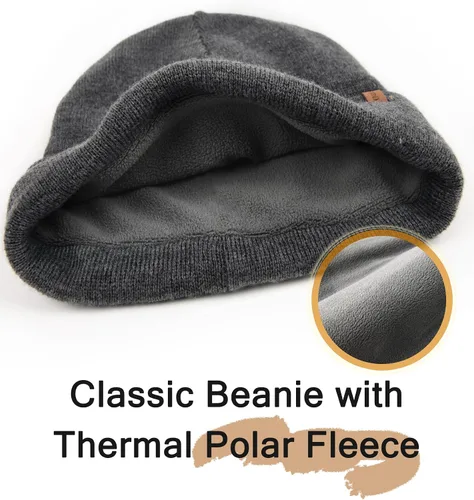 Vista 2 de FURTALK Gorro de invierno con forro polar para hombre, doble capa, elegante, tejido con puños, sombrero liso