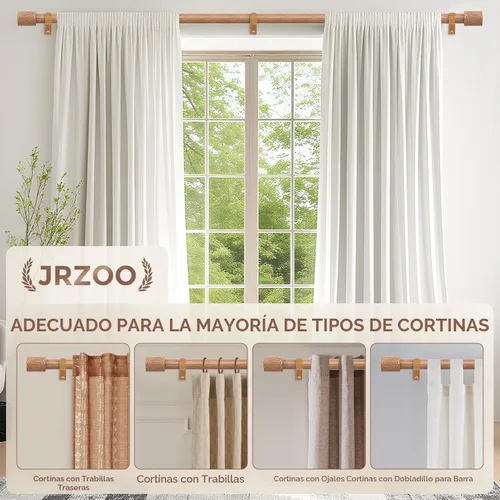 Vista 5 de Barras de cortina de madera, barra decorativa ajustable de 1 pulgada estilo granja rústico, barra de cortina bohemia resistente para ventanas de 28