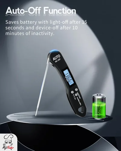 Vista 5 de Termómetro ultrarrápido para carne de lectura instantánea de 1.2 s para asar y ahumar, precisión de ± 1 °F con calibración, LCD retroiluminado
