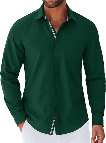 Vista 27 de COOFANDY Camisa para hombre de manga larga casual con botones, camisas sin doblar para hombre de ajuste regular