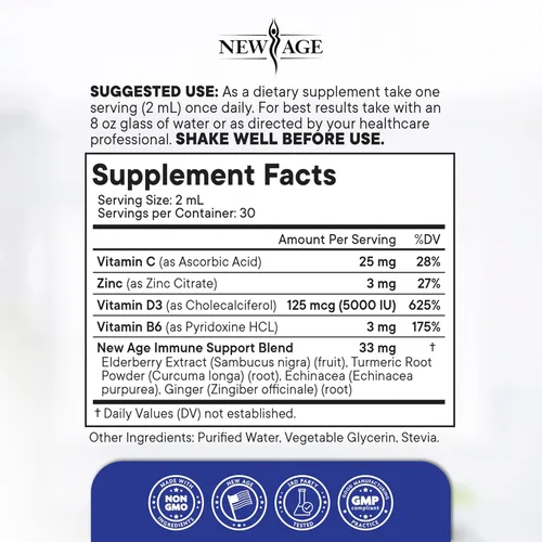 Vista 5 de NEW AGE Gotas líquidas de apoyo inmunológico 8 en 1 – Baya de saúco, curcumina de cúrcuma, equinácea, jengibre, vitaminas C y D3, zinc y B6 – Apoyo