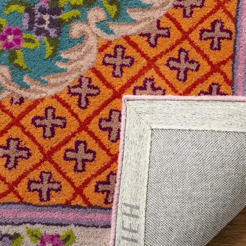 Vista 7 de SAFAVIEH Bellagio Collection - Alfombra decorativa de 2 x 3 pies, azul y rosa, hecha a mano de lana de medallón, ideal para zonas de alto tráfico