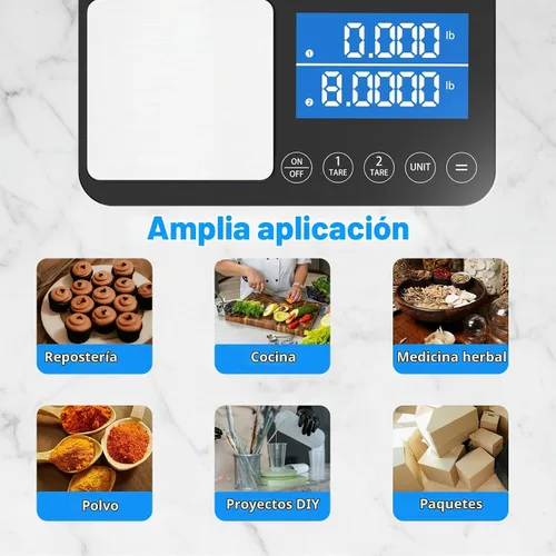 Vista 7 de Diyife - Báscula de cocina de doble plataforma de 0.001 oz/33 libras, báscula de alimentos de acero inoxidable de 9.4 pulgadas con dos precisiones