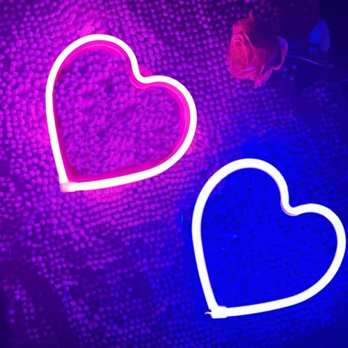 Vista 10 de 2 letreros de neón de corazón de San Valentín, funciona con pilas, luces LED de neón rosa, decoración de pared para dormitorio, cocina, puerta, 2rosa
