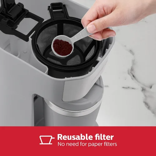 Vista 3 de Holstein Housewares Cafetera personal con taza de viaje de 14 onzas, máquina compacta de un solo toque con filtro reutilizable, apagado automático