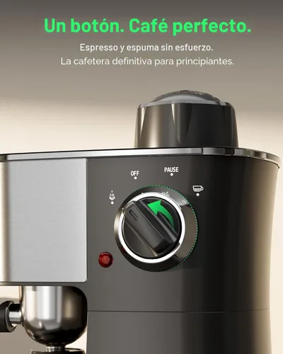 Vista 3 de HBN Máquina de café expreso, cafetera de 3.5 bar para capuchino y café con leche, cafetera de acero inoxidable de 2 a 4 tazas con espumador