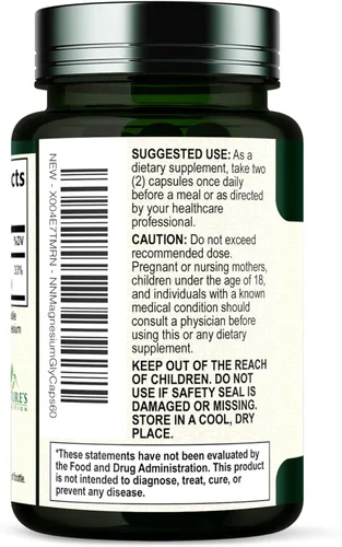Vista 8 de Glicinato de magnesio 1000mg – Magnesio quelado para soporte de huesos, músculos, nervios y corazón, 500mg por cápsula para ultra absorción, soporte