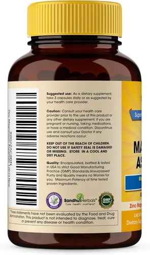 Vista 6 de SANDHUHERBALS Suplemento de aspartato de zinc y magnesio 90 cápsulas con vitamina B6 y zinc Alta absorción, sueño y apoyo inmunológico