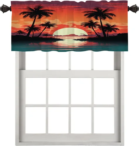 Vista 84 de Cortinas de cocina de hojas de arce otoñales para ventanas, hojas verdes y rojas sobre cenefas opacas negras, tratamientos de ventana de poliéster