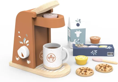 Vista 4 de SPEEDY MONKEY Juego de Máquina de Café de Madera para Niños – Certificado FSC Juego de Simulación de Cafetera Espresso, Conjunto de Café de Juego