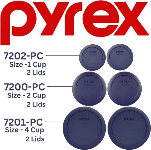 Vista 3 de Pyrex Juego de 6 tapas azules para almacenamiento de alimentos, fabricado