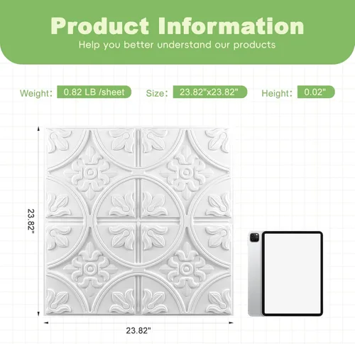 Vista 6 de Art3d Panel de pared tradicional, blanco, paquete de 12 unidades (12 piezas)