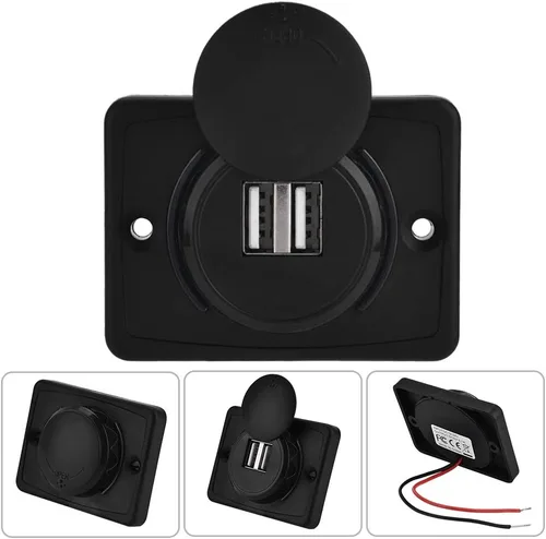 Vista 3 de POCREATION Prise USB Encastrable USB .1A Car Dual Negro Abs USB Puerto Enchufe 12V Led Super Fast Undersized Metal Adaptador Encendedor CC, Prise