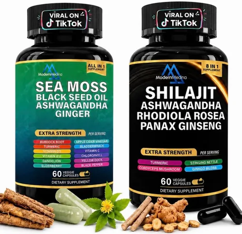 Vista 3 de Suplemento de hierbas de musgo marino 22 en 1 con shilajit del Himalaya, Ashwagandha, Rhodiola Rosea, ginseng, 19445 mg, cápsulas vegetales