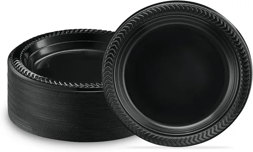 Vista 13 de PLASTICPRO 100 cuencos de plástico negros ligeros de 5 onzas, cuencos pequeños de plástico para sopa, platos negros para ensalada y postre