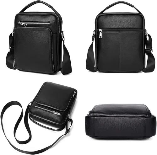 Vista 4 de KPYWZER Bolso de hombro de cuero genuino para hombres pequeños, bolso de mensajero, bolso bandolera bandolera para hombre para negocios