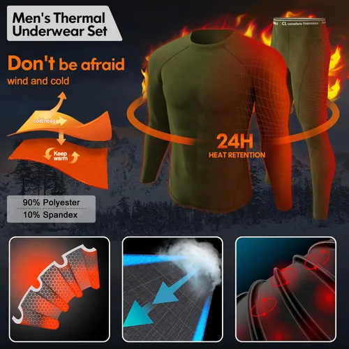 Vista 2 de CL convallaria 2 Pack Thermal Underwear for Men - Warm Fleece Lined Long Johns - Winter Gear Base Layer Tops & Bottoms Set