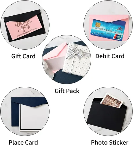Vista 6 de Paquete de 120 mini sobres negros de papel kraft de 4.13 x 2.76 pulgadas para tarjetas de regalo Autoadhesivo, pequeños bolsillos, para tarjetas