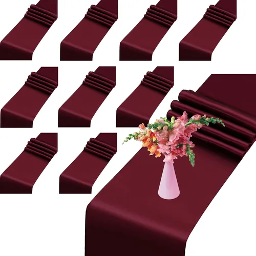 Vista 9 de Juego de 10 caminos de mesa satinados color marrón chocolate de 12 x 108 pulgadas de largo Premium Satin Table Runner, Smooth Silk Fabric