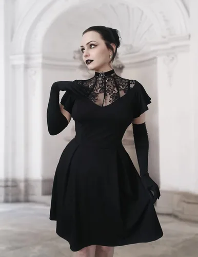 Vista 4 de Scarlet Darkness Vestido de fiesta vintage con escote de encaje negro para mujer