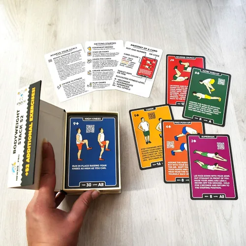 Vista 6 de Tarjetas de ejercicio: juego de 52 cartas para entrenamiento corporal de fuerza y peso (versión en inglés) Diseñado por un experto en fitness