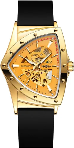 Vista 2 de FORSINING Reloj de pulsera mecánico triangular impermeable para hombre con correa de silicona