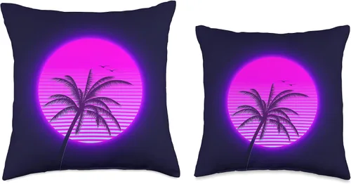 Vista 3 de Vaporwave 80s Retro Palm Tree Sunset Synthwave - Cojín de 15.7 x 15.7 in, multicolor