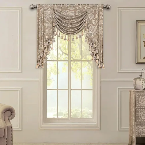 Vista 24 de Loom and Mill Cenefas de Cascada de Lujo para Ventanas, Elegante Cenefa de Cortinas Gruesas de Jacquard con Borlas para Sala de Estar, Dormitorio