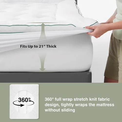 Vista 5 de Novilla Cubrecolchón Twin, Pillow Top suave para cama de dormitorio, funda de colchón acolchada transpirable con bolsillo profundo, relleno