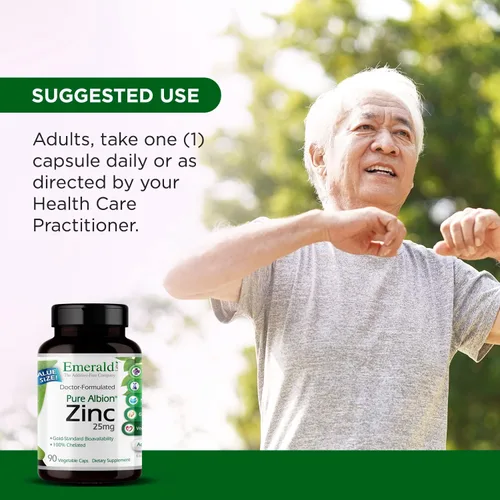 Vista 4 de Emerald Labs Zinc 25mg - Apoyo inmunológico, salud digestiva, apoyo oxidativo para el estrés - Fabricado con bisglicinato de zinc - Vegano y sin