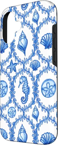 Vista 2 de iPhone 16 Coastal Granddaughter Blue Shells Starfish Seahorse Preppy Case