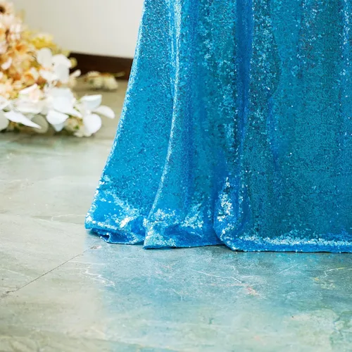 Vista 4 de Mantel de lentejuelas de 60 x 102 pulgadas, azul bebé, para boda, fiesta, despedida de soltera, rectangular